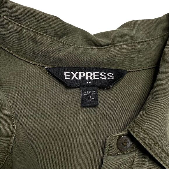 Express Lyocell Convertible Roll-Tab Sleeve Button Down Blouse Green Sz S - Picture 7 of 10